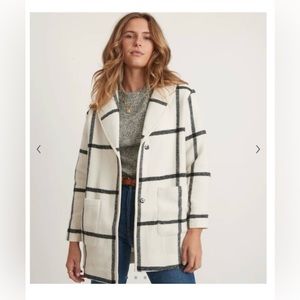 MARINE LAYER Liverpool Shawl Collar Coatigan in Cream/Black Windowpane